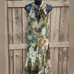 🏵️ Roberto Cavalli Silk Dress with Scarf